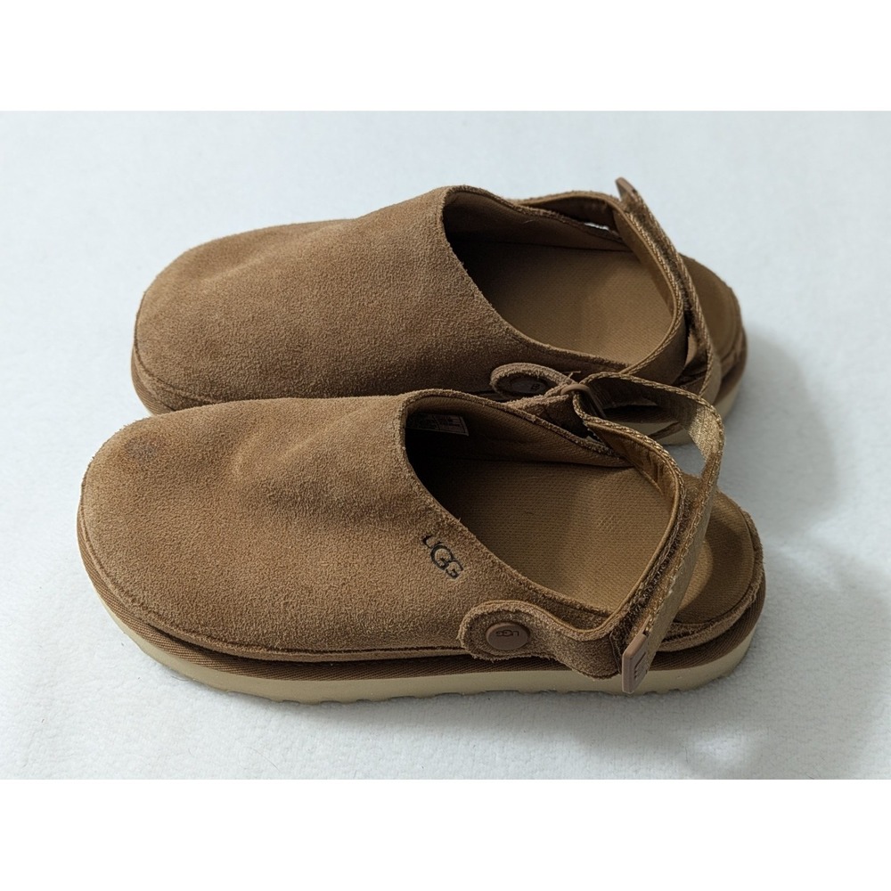 UGG CHESTNUT GOLDENSTAR CLOG SUEDE PLATFORM SANDALS WOMEN US SIZE 6.5 TAN BROWN